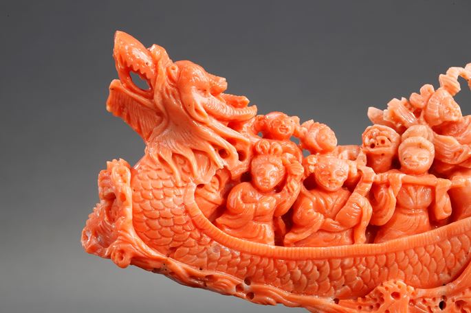 Chinese coral dragon shaped boat with women musicians on it | MasterArt